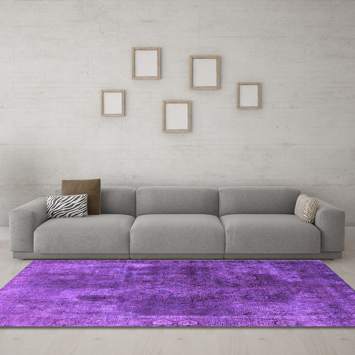 Machine Washable Oriental Purple Industrial Area Rugs in a Living Room, wshurb1842pur