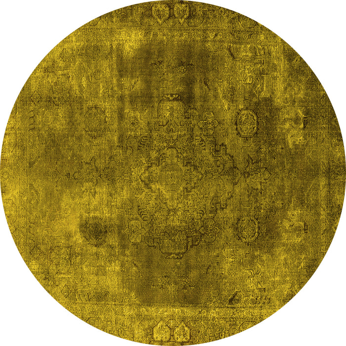 Round Oriental Yellow Industrial Rug, urb1842yw