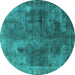 Round Oriental Turquoise Industrial Rug, urb1842turq