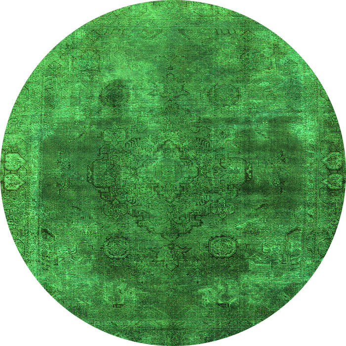 Round Machine Washable Oriental Green Industrial Area Rugs, wshurb1842grn