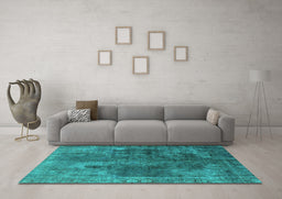 Machine Washable Oriental Turquoise Industrial Area Rugs in a Living Room,, wshurb1842turq