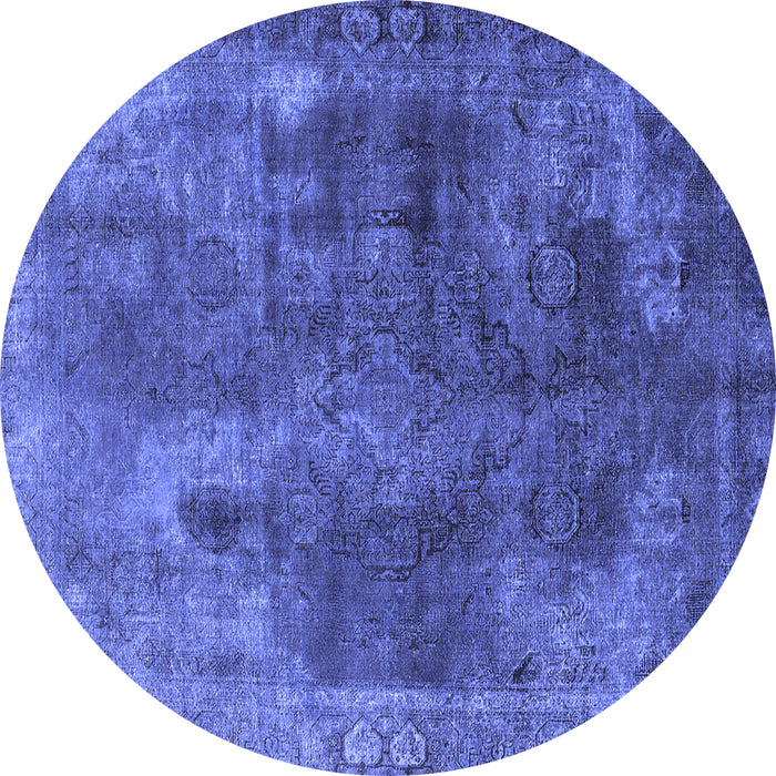 Round Machine Washable Oriental Blue Industrial Rug, wshurb1842blu