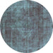 Round Oriental Turquoise Industrial Rug, urb1843turq