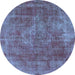 Round Oriental Light Blue Industrial Rug, urb1843lblu