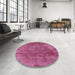 Round Mid-Century Modern Dark Hot Pink Oriental Rug in a Office, urb1843