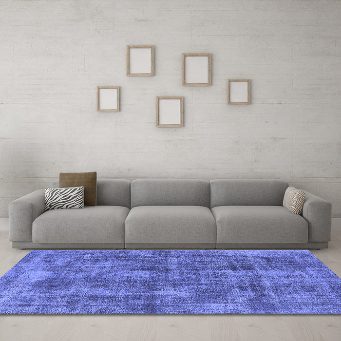 Machine Washable Oriental Blue Industrial Rug in a Living Room, wshurb1844blu