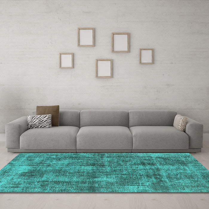 Machine Washable Oriental Turquoise Industrial Area Rugs in a Living Room,, wshurb1844turq