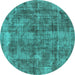 Round Oriental Turquoise Industrial Rug, urb1844turq