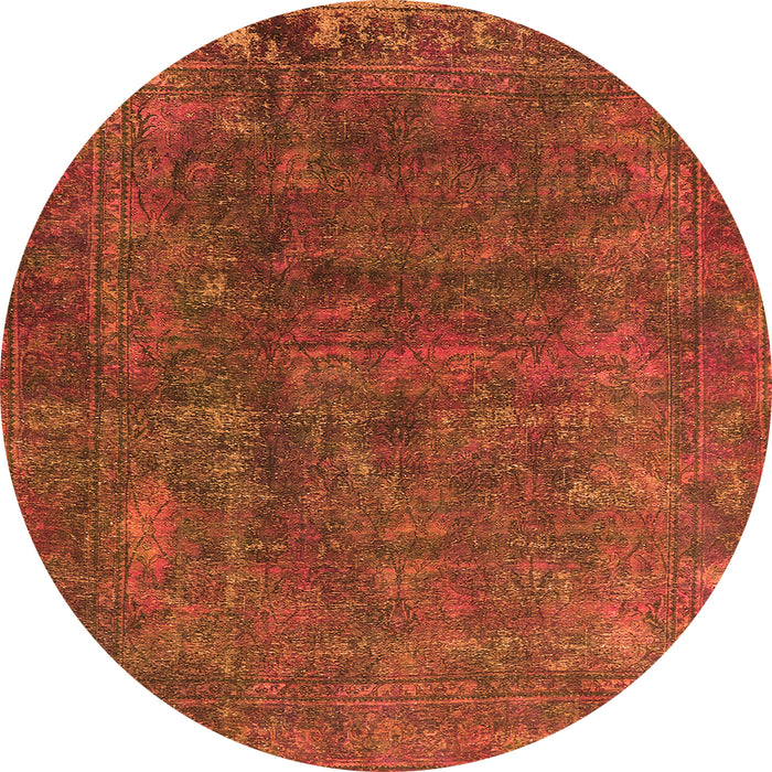 Round Machine Washable Oriental Orange Industrial Area Rugs, wshurb1845org
