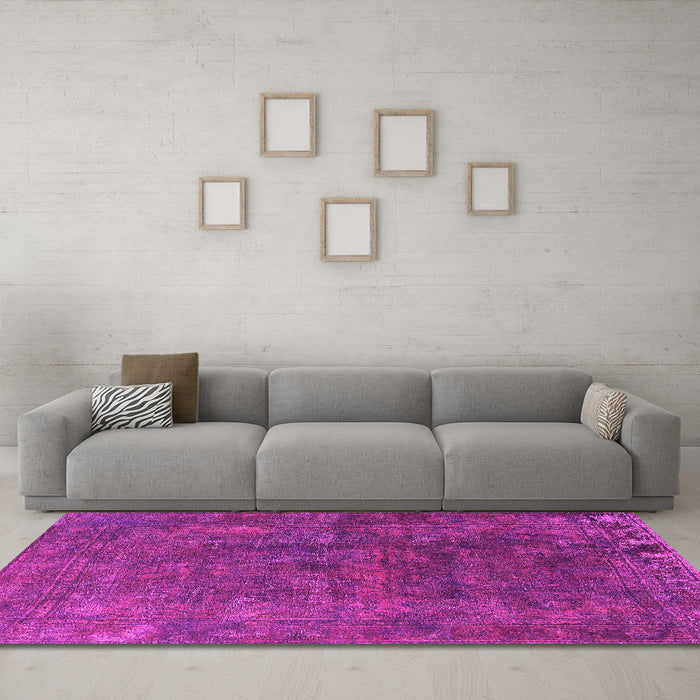 Machine Washable Oriental Pink Industrial Rug in a Living Room, wshurb1845pnk