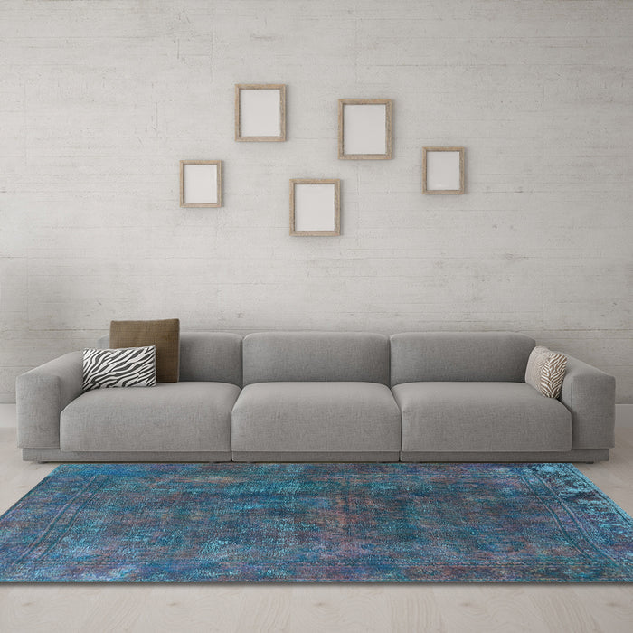 Machine Washable Oriental Light Blue Industrial Rug in a Living Room, wshurb1845lblu
