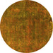 Round Oriental Yellow Industrial Rug, urb1845yw