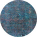 Round Machine Washable Oriental Light Blue Industrial Rug, wshurb1845lblu