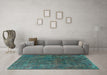 Machine Washable Oriental Turquoise Industrial Area Rugs in a Living Room,, wshurb1845turq