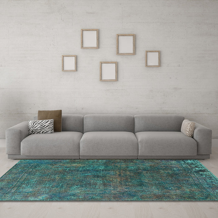 Machine Washable Oriental Turquoise Industrial Area Rugs in a Living Room,, wshurb1845turq
