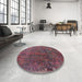 Round Mid-Century Modern Dark Raspberry Purple Oriental Rug in a Office, urb1845