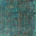 Square Machine Washable Oriental Turquoise Industrial Area Rugs, wshurb1845turq