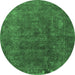 Round Machine Washable Oriental Emerald Green Industrial Area Rugs, wshurb1845emgrn