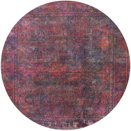 Round Mid-Century Modern Dark Raspberry Purple Oriental Rug, urb1845