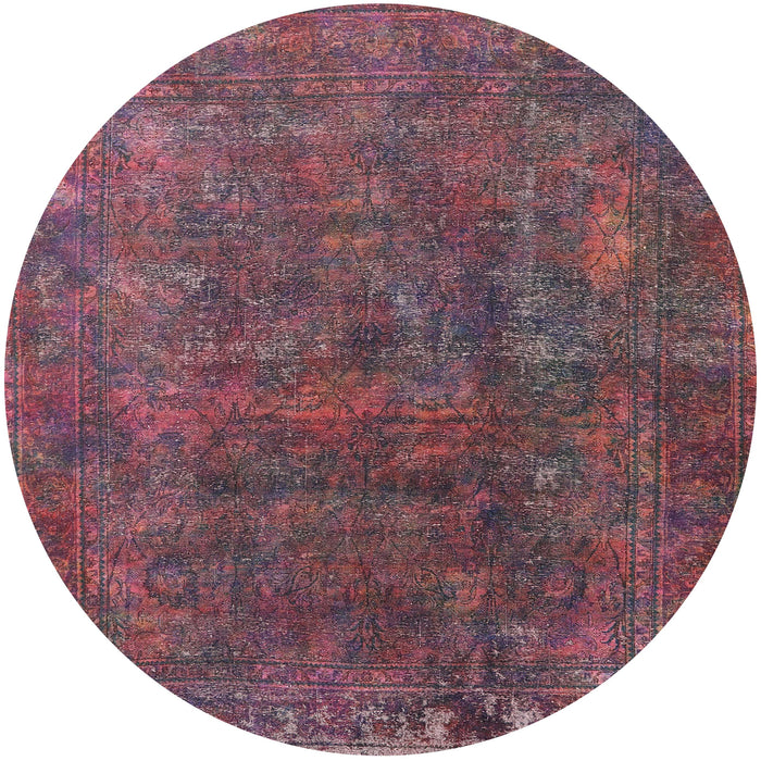 Round Machine Washable Industrial Modern Dark Raspberry Purple Rug, wshurb1845