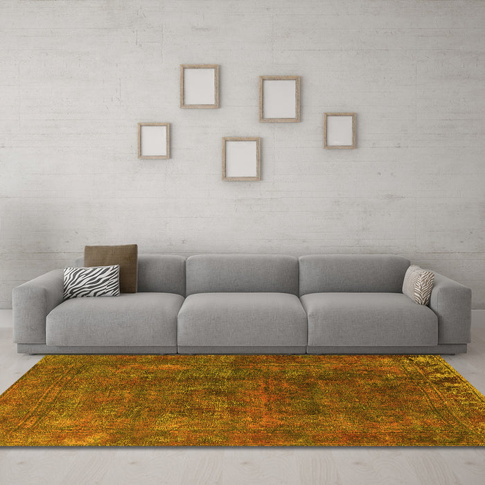 Machine Washable Oriental Yellow Industrial Rug in a Living Room, wshurb1845yw