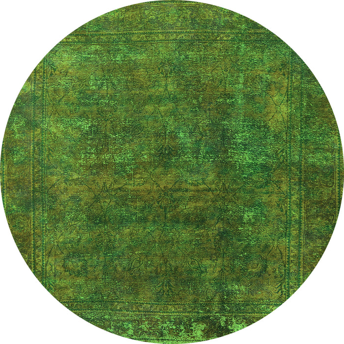 Round Machine Washable Oriental Green Industrial Area Rugs, wshurb1845grn