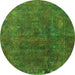 Round Machine Washable Oriental Green Industrial Area Rugs, wshurb1845grn