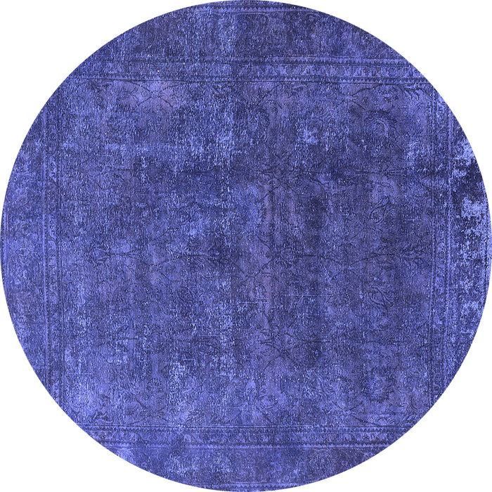 Round Machine Washable Oriental Blue Industrial Rug, wshurb1845blu