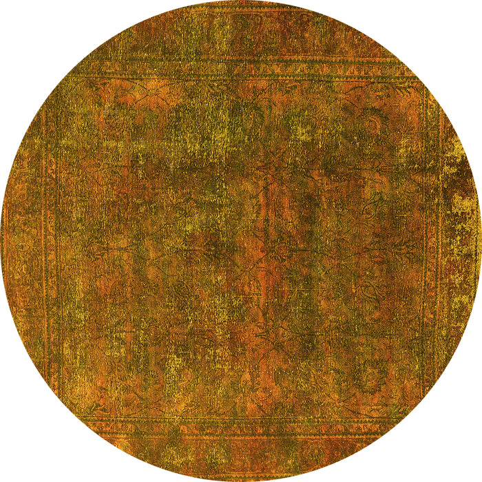 Round Machine Washable Oriental Yellow Industrial Rug, wshurb1845yw