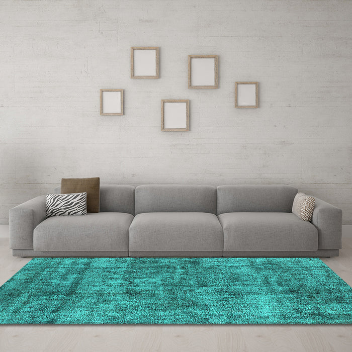 Machine Washable Oriental Turquoise Industrial Area Rugs in a Living Room,, wshurb1846turq