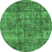 Round Machine Washable Oriental Emerald Green Industrial Area Rugs, wshurb1846emgrn