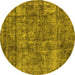 Round Machine Washable Oriental Yellow Industrial Rug, wshurb1846yw