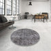 Round Mid-Century Modern Gray Oriental Rug in a Office, urb1846