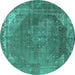 Round Oriental Turquoise Industrial Rug, urb1847turq