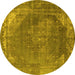 Round Machine Washable Oriental Yellow Industrial Rug, wshurb1847yw