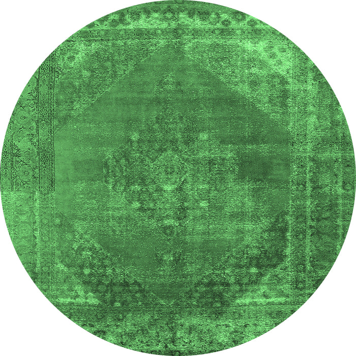 Round Oriental Emerald Green Industrial Rug, urb1847emgrn