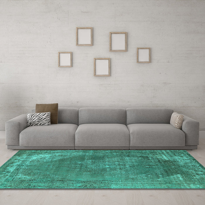 Machine Washable Oriental Turquoise Industrial Area Rugs in a Living Room,, wshurb1847turq