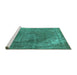 Sideview of Machine Washable Oriental Turquoise Industrial Area Rugs, wshurb1847turq