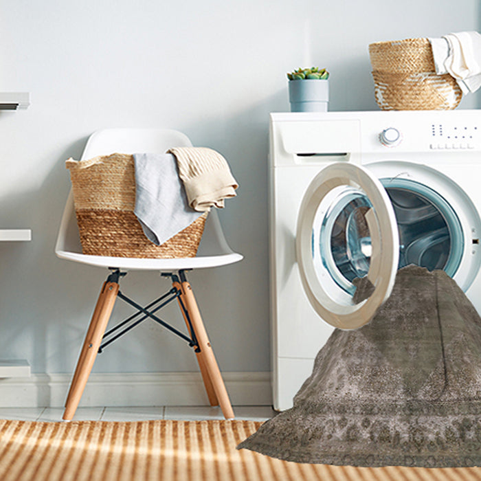 Machine Washable Industrial Modern Brown Rug in a Washing Machine, wshurb1847