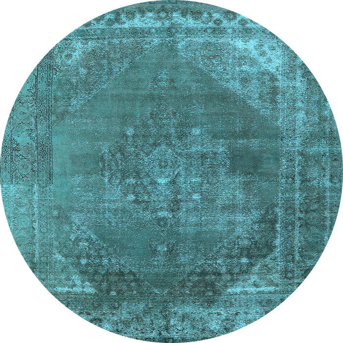 Round Machine Washable Oriental Light Blue Industrial Rug, wshurb1847lblu
