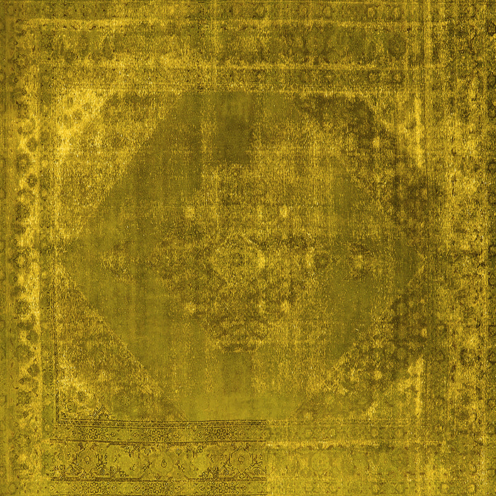 Square Machine Washable Oriental Yellow Industrial Rug, wshurb1847yw