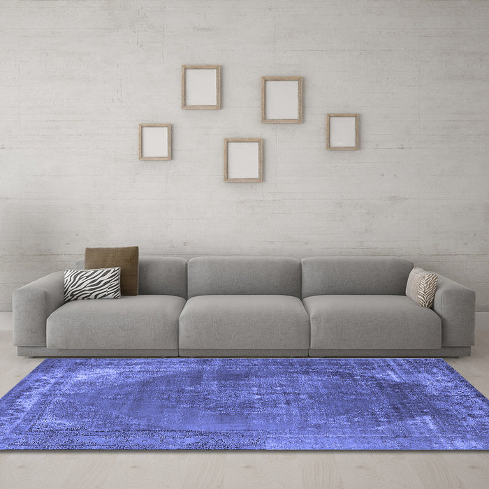 Machine Washable Oriental Blue Industrial Rug in a Living Room, wshurb1847blu