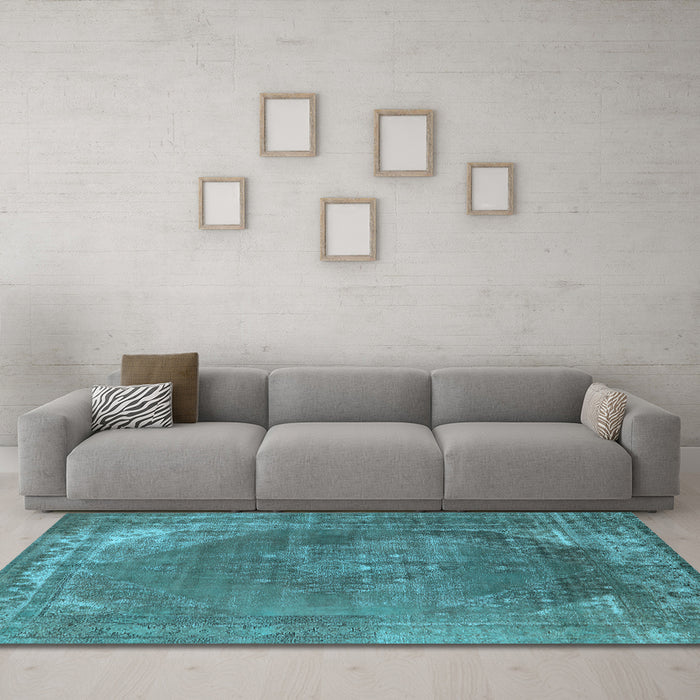 Machine Washable Oriental Light Blue Industrial Rug in a Living Room, wshurb1847lblu