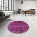 Round Machine Washable Industrial Modern Magenta Pink Rug in a Office, wshurb1848