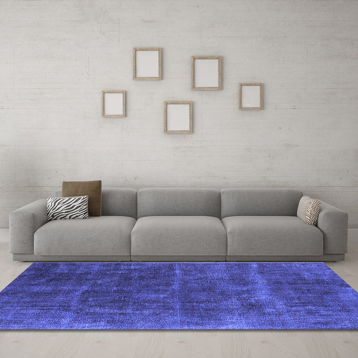 Machine Washable Oriental Blue Industrial Rug in a Living Room, wshurb1848blu