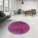 Round Mid-Century Modern Magenta Pink Oriental Rug in a Office, urb1848