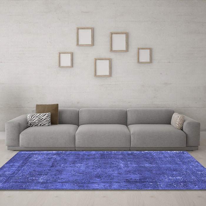Machine Washable Oriental Blue Industrial Rug in a Living Room, wshurb1849blu