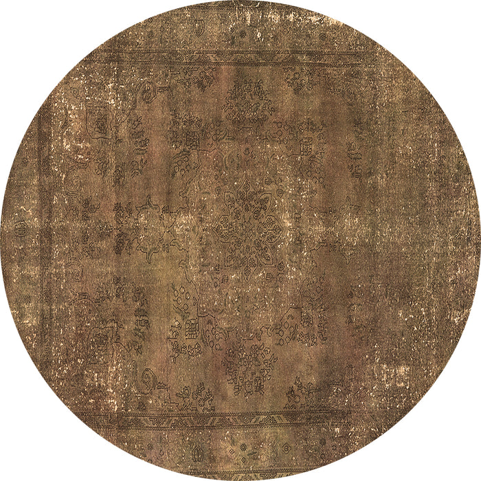 Round Machine Washable Oriental Brown Industrial Rug, wshurb1849brn