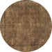 Round Machine Washable Oriental Brown Industrial Rug, wshurb1849brn