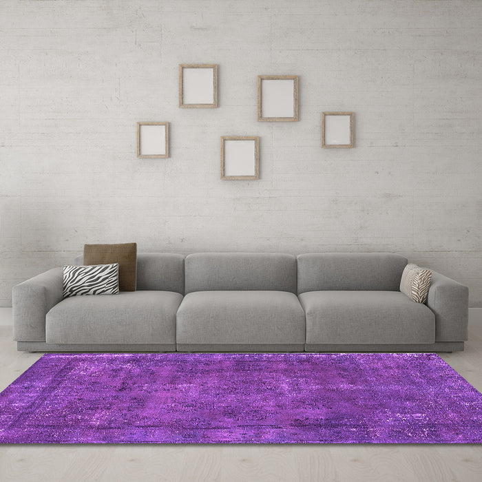 Machine Washable Oriental Purple Industrial Area Rugs in a Living Room, wshurb1849pur